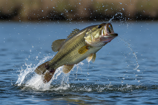 Bass Jumping On Lake