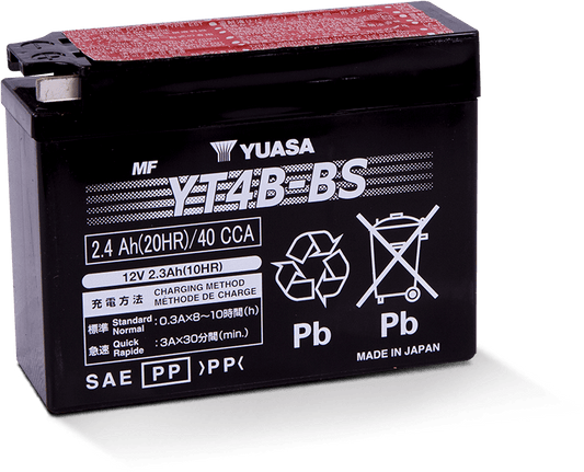 Yuasa YT4B-BS Maintenance Free AGM 12-Volt Battery w/Bottle
