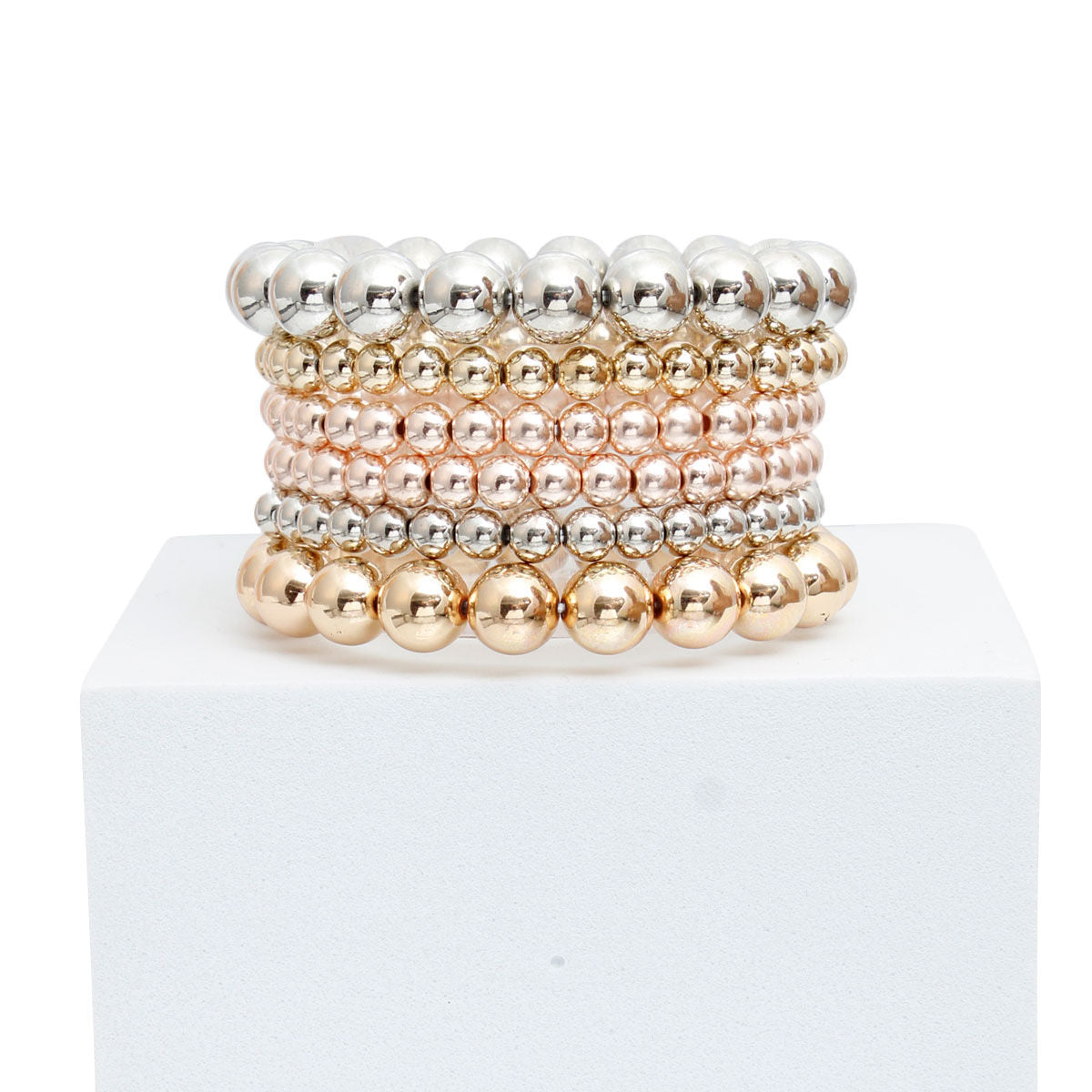 6 Pcs Mixed Metal Ball Bead Bracelets