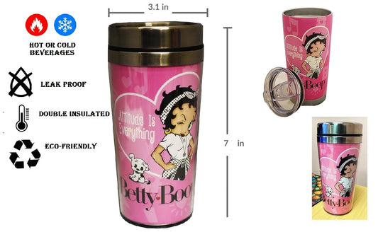 Infographic Betty Boop 'Attitude Is Everything' Pink Travel Mug