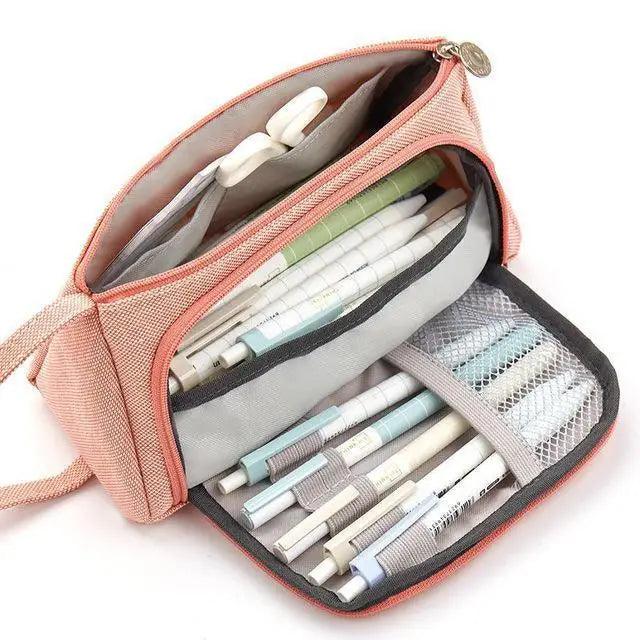 Big Storage Large Capacity Pencil Case Kids Pencil Bag For Students Vintage Grid Print Fabric Stationary Bag School Supply