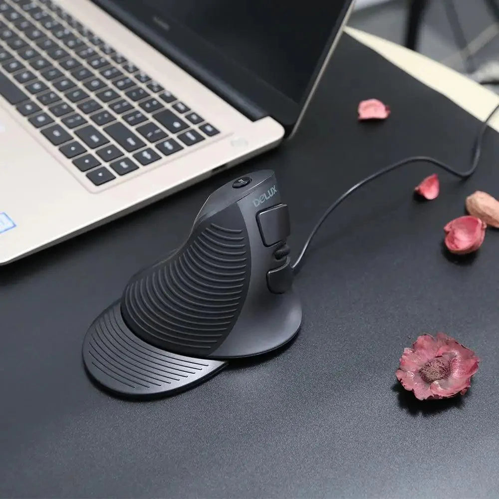 Black Ergonomic Design Office Vertical Mouse 6 Buttons 600/1000/1600 DPI Right Hand Mice With Wrist Mat Better Performance Mouse For PC Desktop Laptop