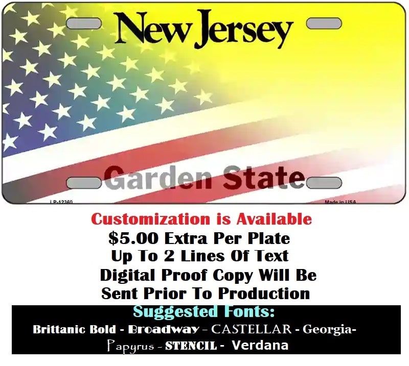 Customizing Instructions Blank New Jersey American Flag License Plate