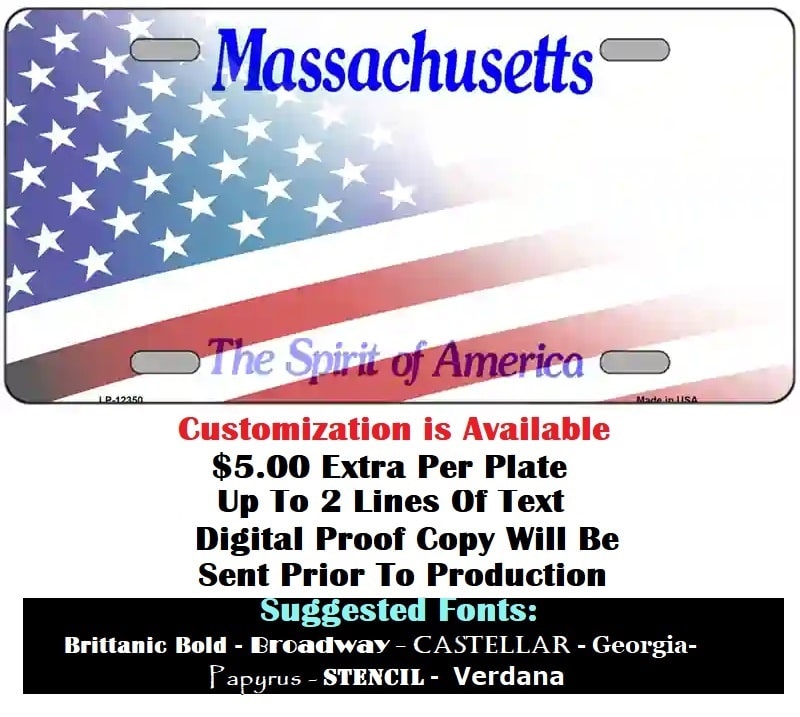 Customizing Instructions Blank American Flag Massachusetts License Plate