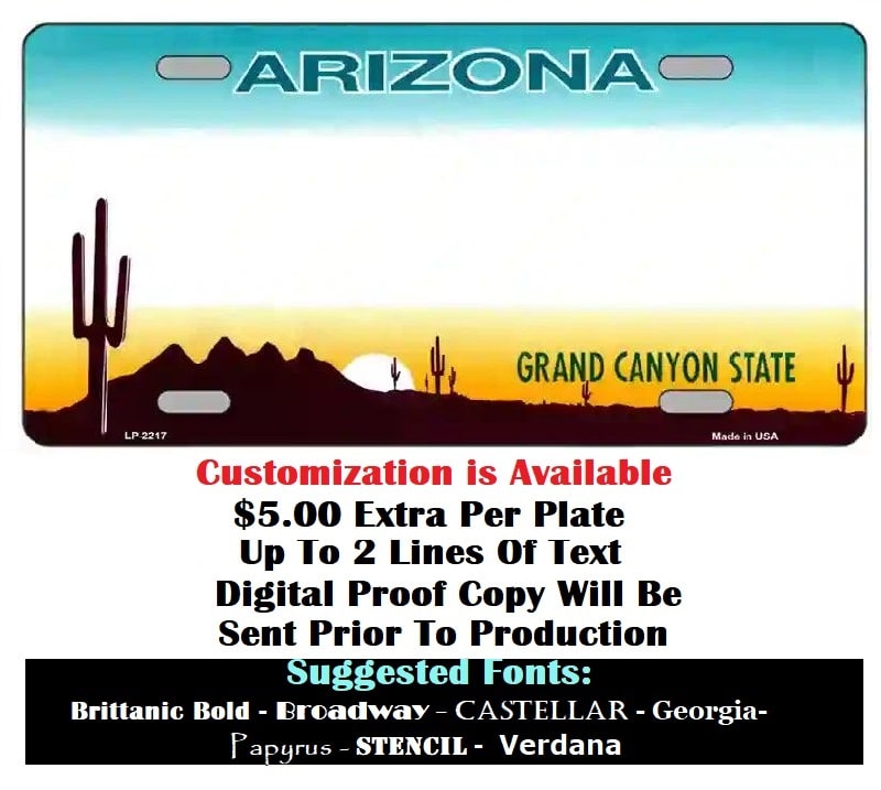 Customization Blank Arizona License Plate