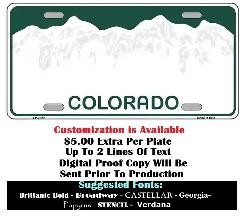 Customizing Instructions Blank Colorado License Plate
