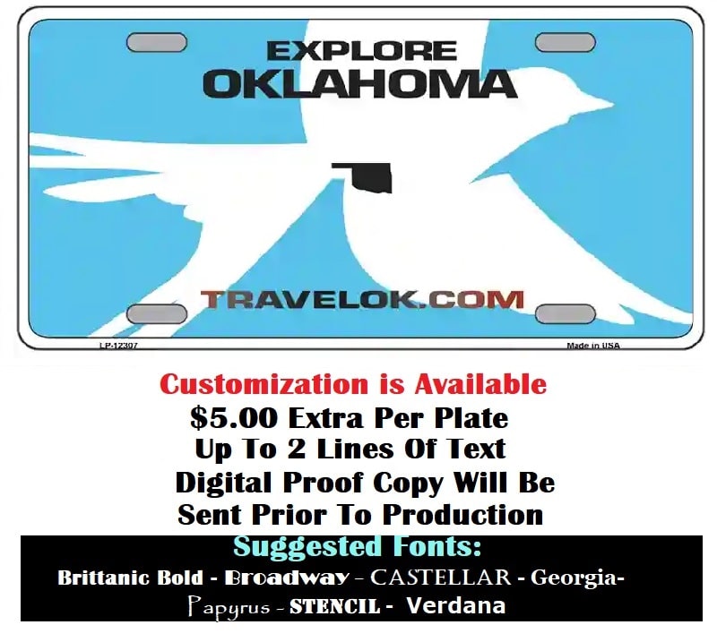 Oklahoma Blank 'Explore Oklahoma' License Plate Customization Instructions