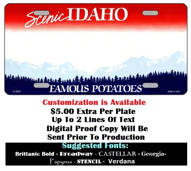 Blank Idaho License Plate Customizing Instructions