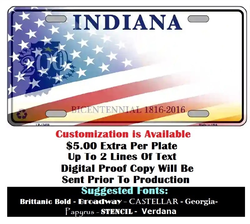 Customizing Blank Indiana US Flag License Plate