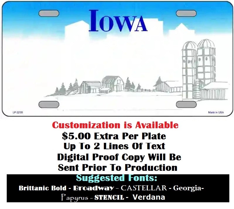 Customizing Instructions Blank Iowa License Plate