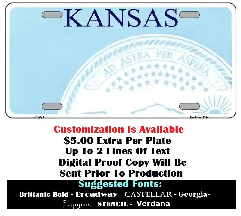 Customization Of Blank Kansas License Plate
