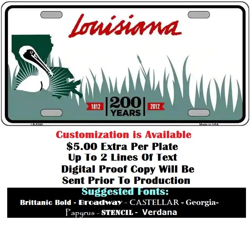 Custom Instructions Blank Louisiana Bicentennial License Plate