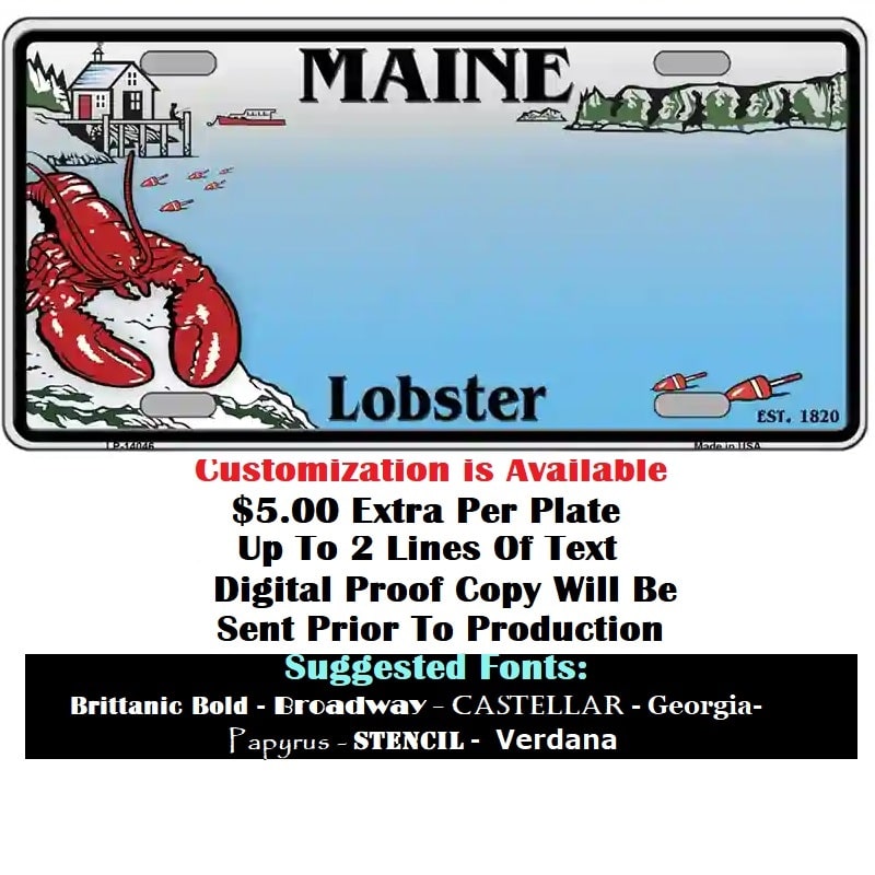 Customization Instructions Maine Lobster Theme LIcense Plate