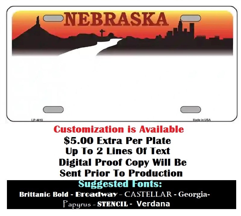 Blank Nebraska Amber License Plate Customization