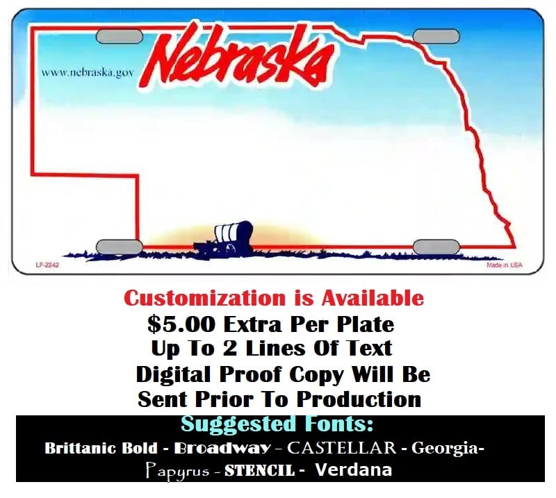 Blank Nebraska Map License Plate Custom Instructions