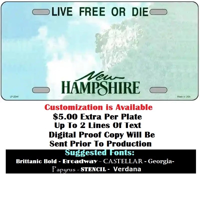 Customization Instruction Blank New Hampshire License Plate
