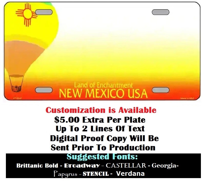 Customizing Of Blank New Mexico Balloon License Plate Details Instructions