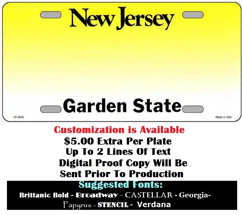 Blank New Jersey License Plate