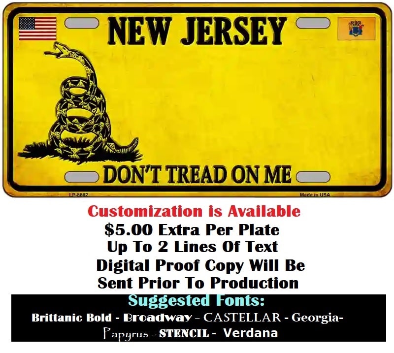 Blank New Jersey Don't Tread On Me License Plate