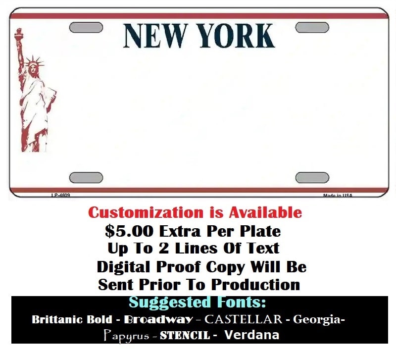 Customization Of Blank New York Liberty License Plate