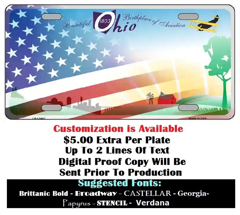 Instructions Ohio with American Flag Novelty Metal License Plate Customizing