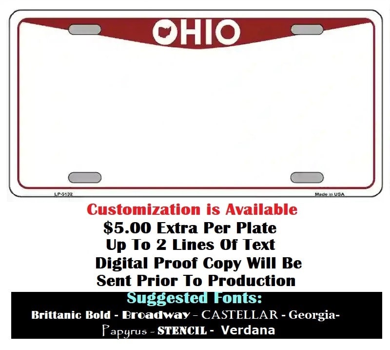 Custom Instructions Blank Ohio Red and White License Plate