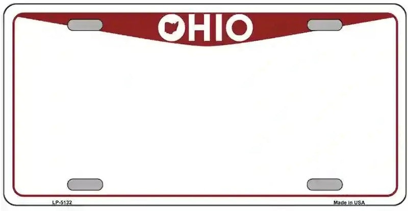 Blank Ohio Red and White License Plate