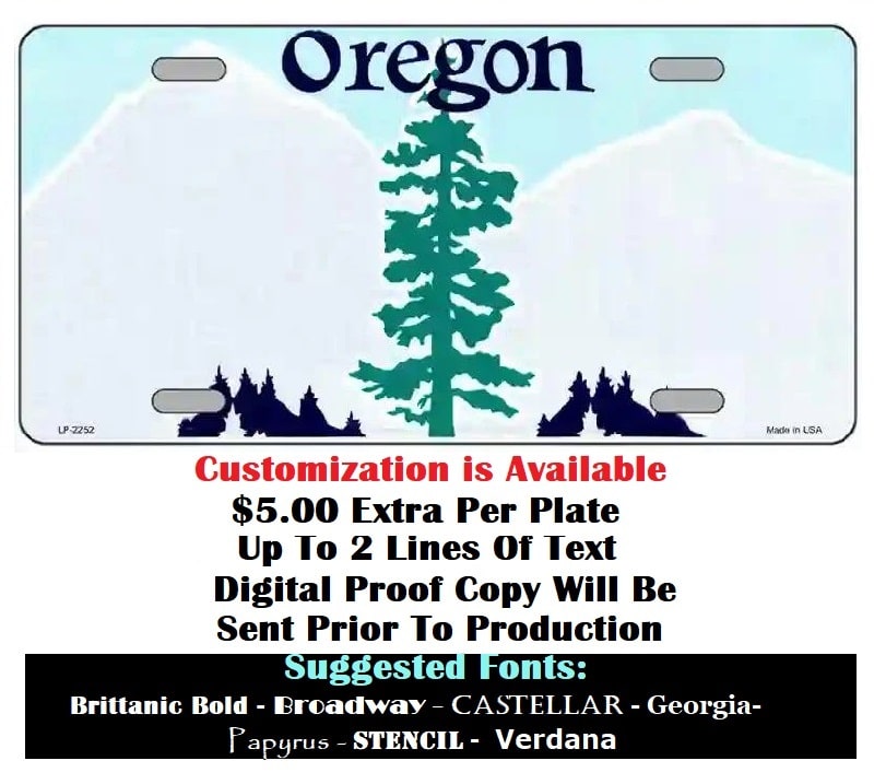 Blank Oregon License Plate Customization Instructions