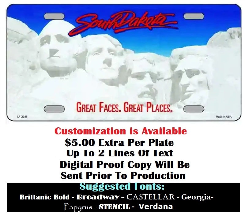Customizing Instructions Blank South Dakota License Plate