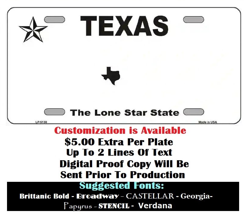 Customizing Of Texas White Black License Plate