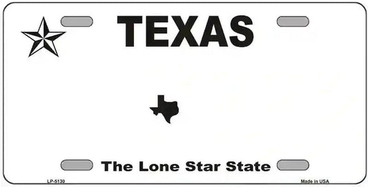 Blank Texas White Black License Plate