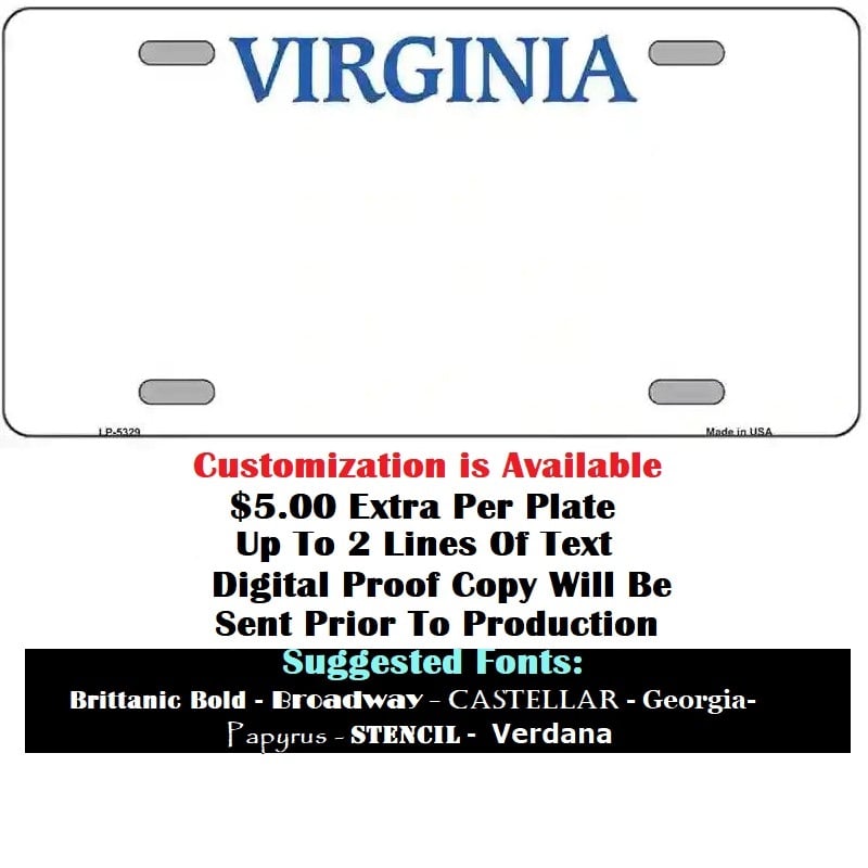 Customizing Instruction Blank Virginia License Plate