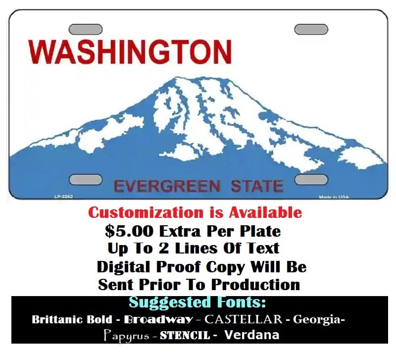 Customization Blank Washington State License Plate