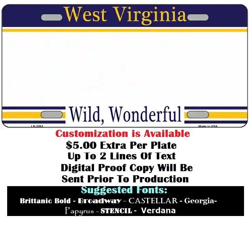 Customizing Instructions Blank West Virginia License Plate