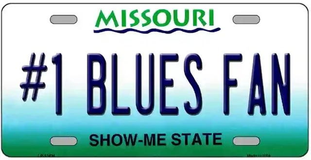 Number One Blues Fan License Plate On Missouri Facade