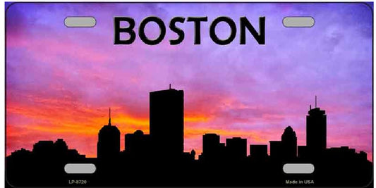 Boston Skyline Silhouette at Sunset Novelty Metal License Plate