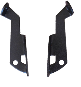 Two black metal brackets on a white background