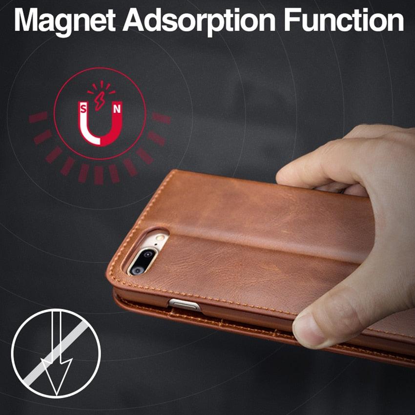 Brown phone case with magnet adsorption function illustration on a dark background