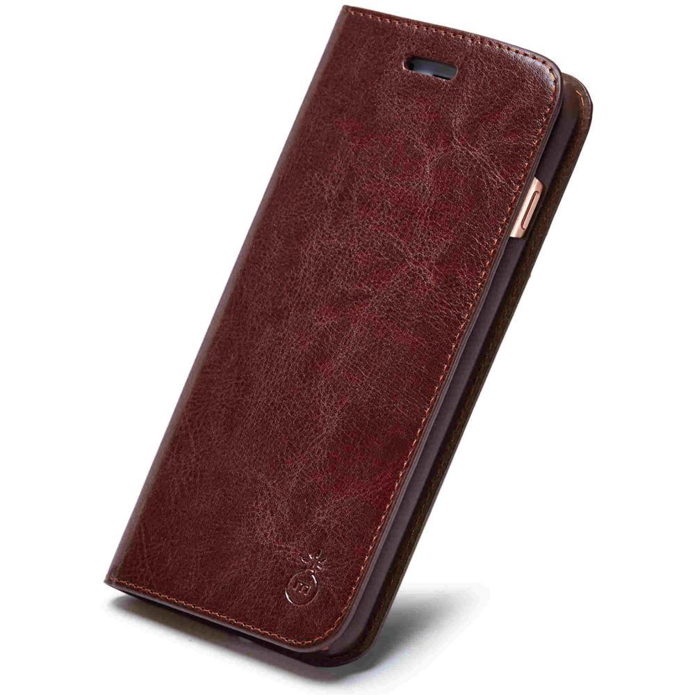 Brown leather phone case on a white background