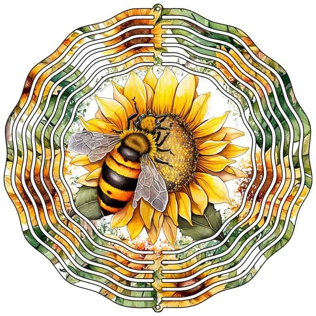 Bumble Bee on Sunflower Novelty Metal Wind Spinner