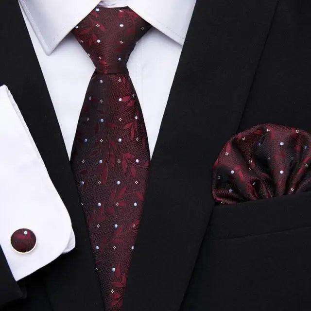 Business Men Silk Necktie Cufflinks Set Luxury Design Necktie With Handkerchief Necktie For Casual And Daily Wear Classic Men Flower Ties Wedding Handkerchief Cufflinks Set