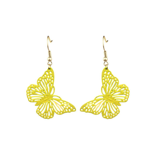 Yellow Metal Butterfly Fish Hook Earrings