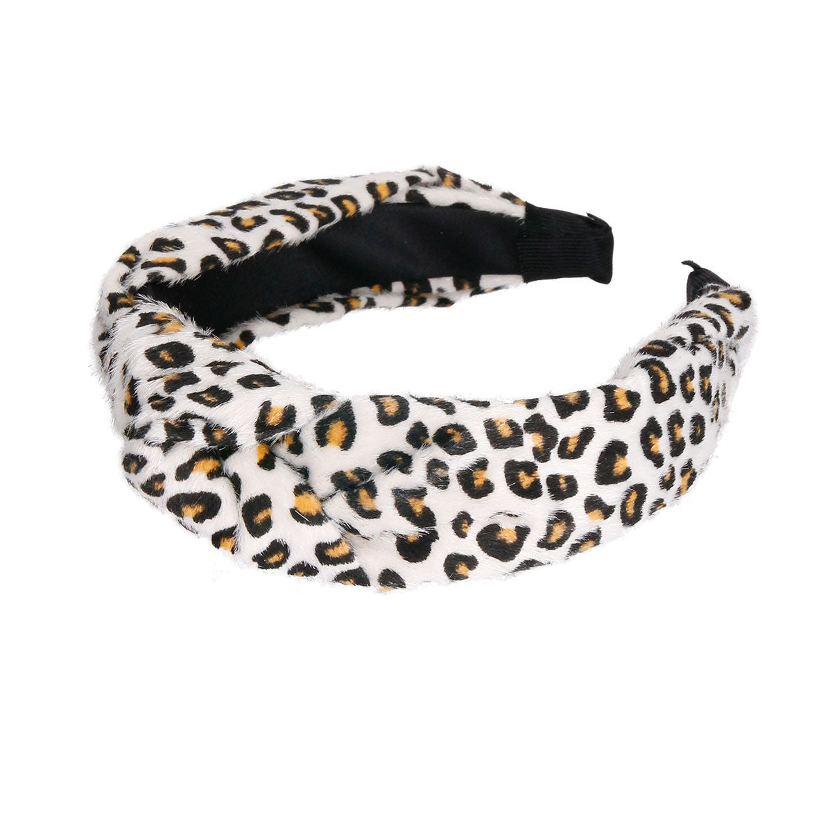 Furry White Leopard Knot Headband