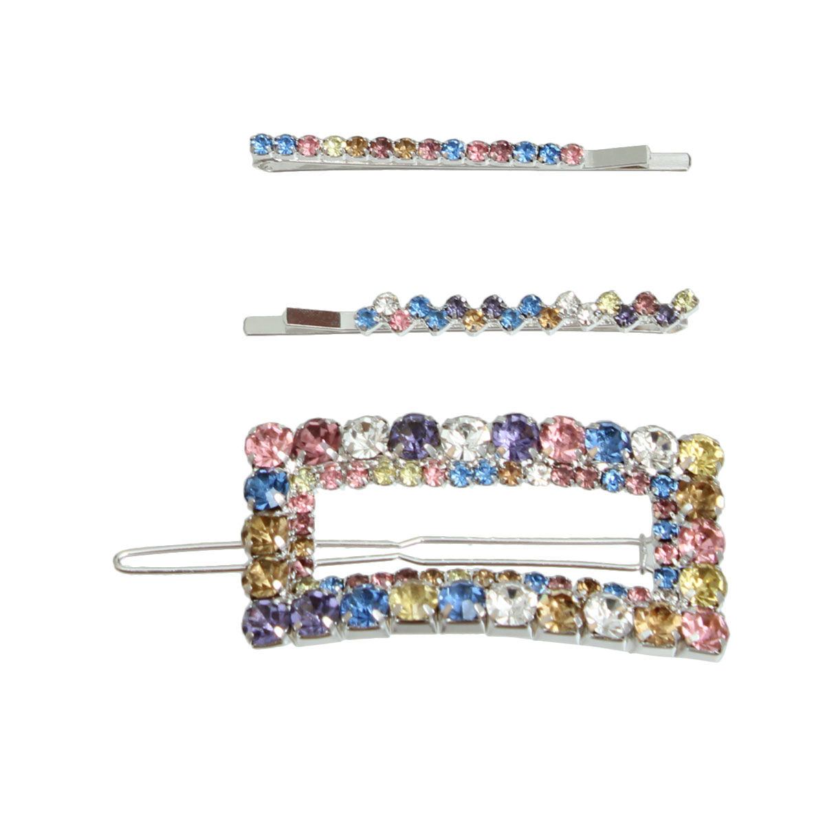 Multi Rhinestone Silver Hair Pin Set