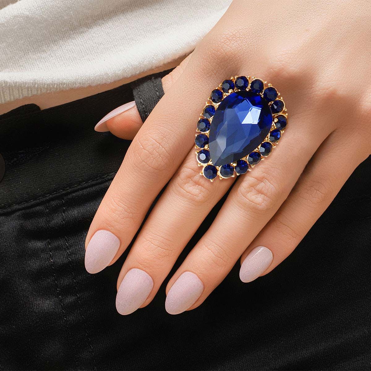 Navy Teardrop Cocktail Ring