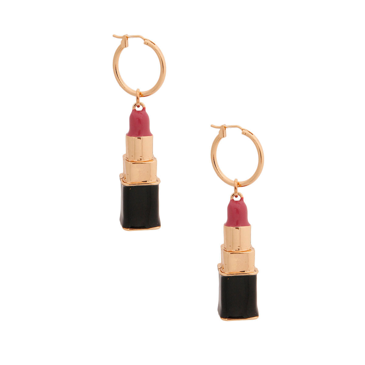 Pink Lipstick Charm Hoops