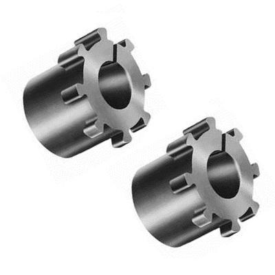 Two metallic gear-like components on a white background
