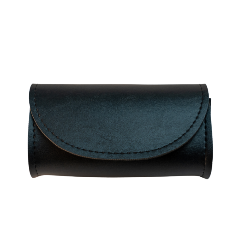 Black leather case on a white background