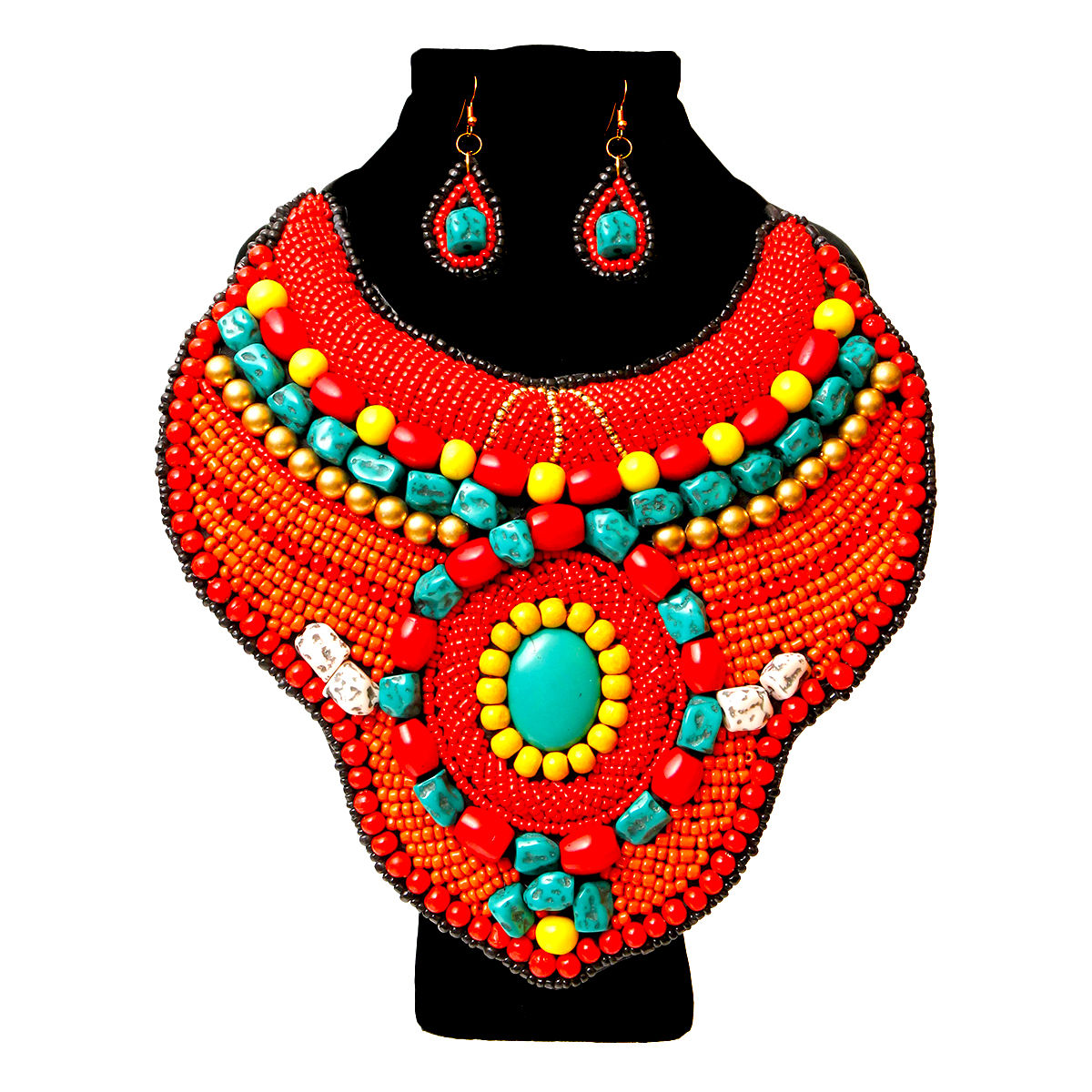 Red Bead Collar Bib Necklace