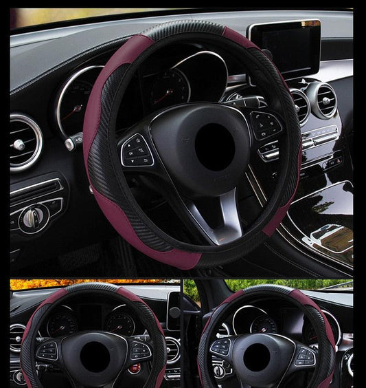 Car Steering Wheel Cover Breathable Anti Slip PU Leather Steering Covers Suitable 37-38cm Auto Decoration Carbon Fiber Thread Leather Steering Wheel Cover Heavy Duty Pure Cowhide Steering Wheel Cover, Genuine Leather Steering Wheel Cover